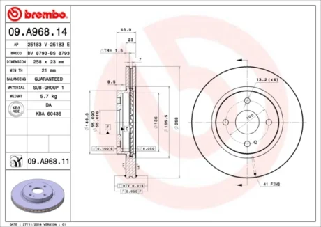 Гальмівний диск Brembo 09A96811