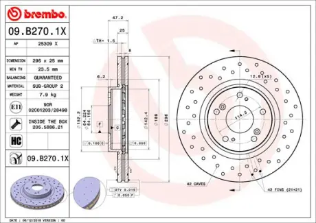 Гальмівний диск BREMBO 09.B270.1X