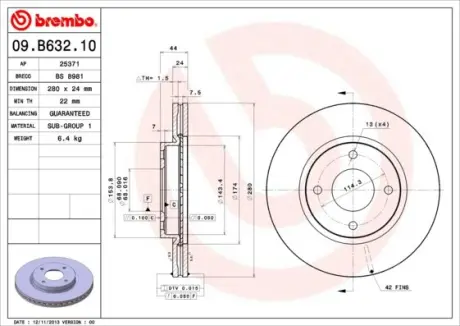 Гальмівний диск BREMBO 09.B632.10