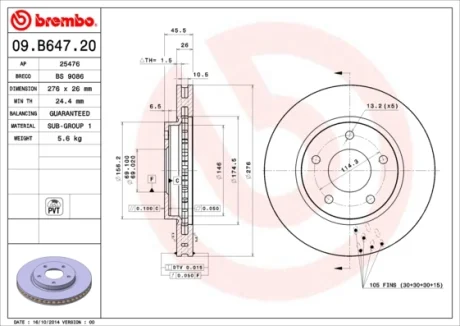 Гальмівний диск Brembo 09B64721