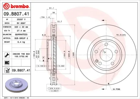 Гальмівний диск BREMBO 09.B807.41