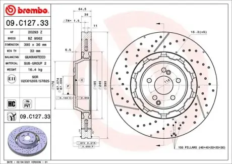 Гальмівний диск BREMBO 09.C127.33