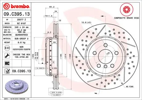 Гальмівний диск BREMBO 09.C395.13