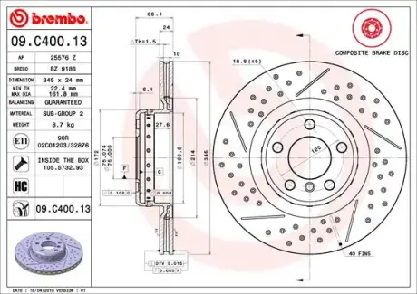 Гальмівний диск BREMBO 09.C400.13