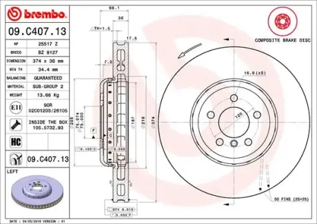 Гальмівний диск BREMBO 09.C407.13