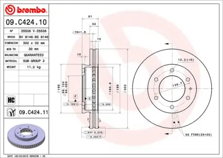 Гальмівний диск BREMBO 09.C424.11