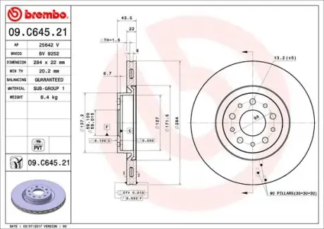 Диск гальмівний BREMBO 09.C645.21