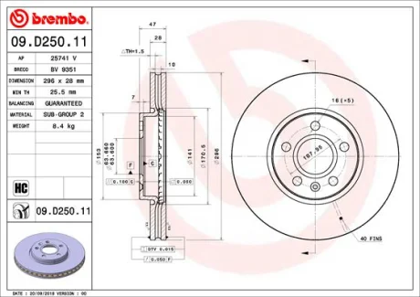 Гальмівний диск Brembo 09D25011