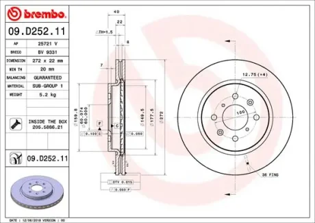 Гальмівний диск Brembo 09D25211