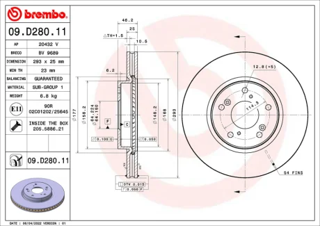 Гальмівний диск Brembo 09D28011