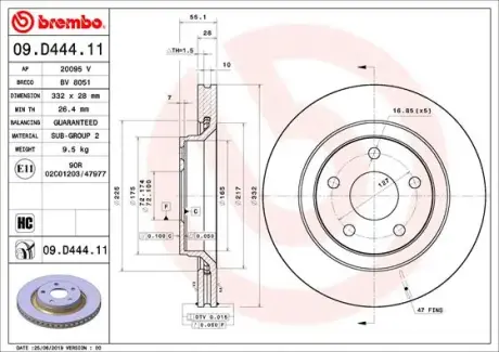 Диск гальмівний BREMBO 09.D444.11