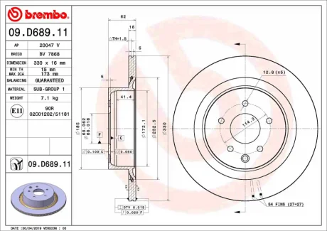 Диск гальмівний BREMBO 09.D689.11