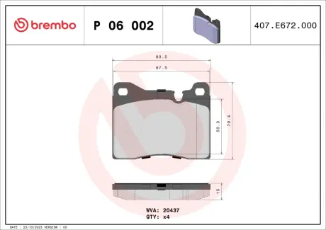 Гальмівні колодки BREMBO P06 002