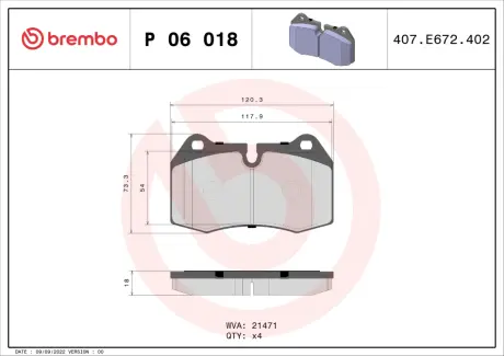 Гальмівні колодки BREMBO P06 018