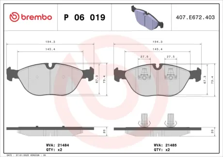 Гальмівні колодки BREMBO P06 019