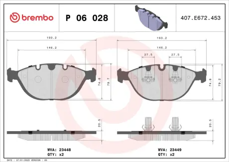 Гальмівні колодки дискові BREMBO P06 028
