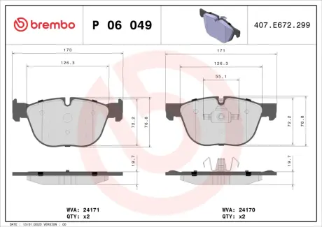 Тормозные колодки BREMBO P06 049X