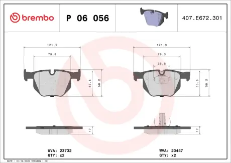 Тормозные колодки BREMBO P06 056X