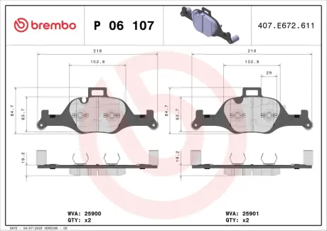 Гальмівні колодки BREMBO P06 107