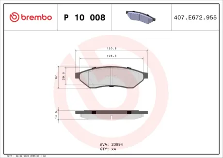 Тормозные колодки BREMBO P10 008