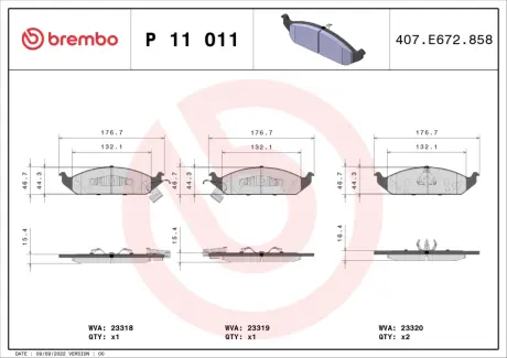 Тормозные колодки BREMBO P11 011