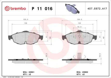 Тормозные колодки BREMBO P11 016