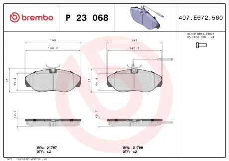 Тормозные колодки BREMBO P23 068