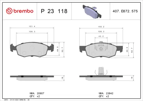 Тормозные колодки BREMBO P23 118