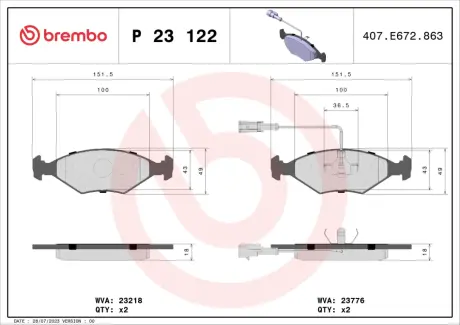 Гальмівні колодки BREMBO P23 122