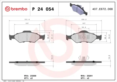Тормозные колодки BREMBO P24 054