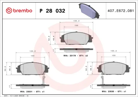 Тормозные колодки BREMBO P28 032