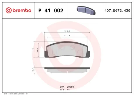 Гальмівні колодки BREMBO P41002