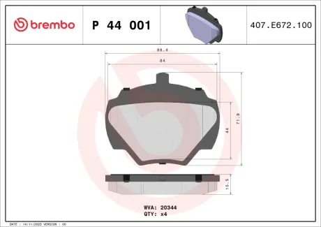 Тормозные колодки BREMBO P44 001