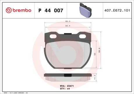 Тормозные колодки BREMBO P44 007