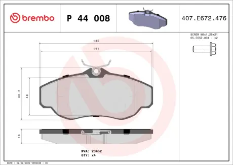 Тормозные колодки BREMBO P44 008