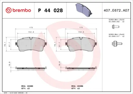 Гальмівні колодки BREMBO P44 028