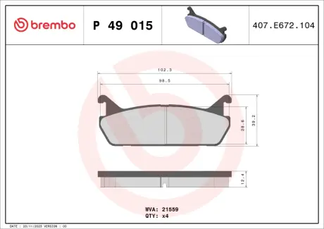 Тормозные колодки BREMBO P49 015