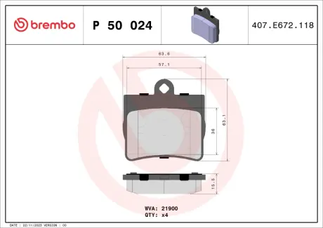 Тормозные колодки BREMBO P50 024