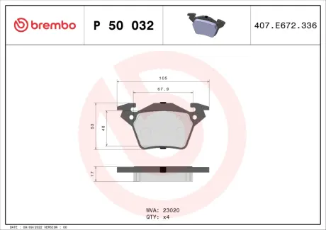Тормозные колодки BREMBO P50 032