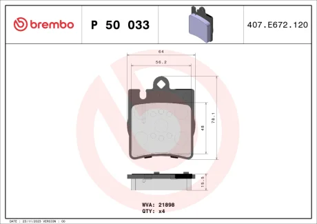 Гальмівні колодки дискові BREMBO P50 033X (фото 1)