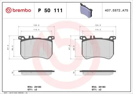 Тормозные колодки BREMBO P50 111