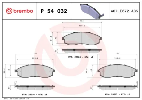 Гальмівні колодки BREMBO P54 032