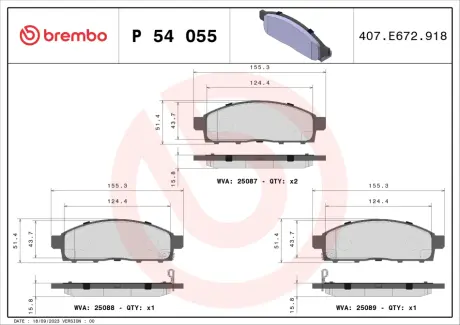 Тормозные колодки BREMBO P54 055