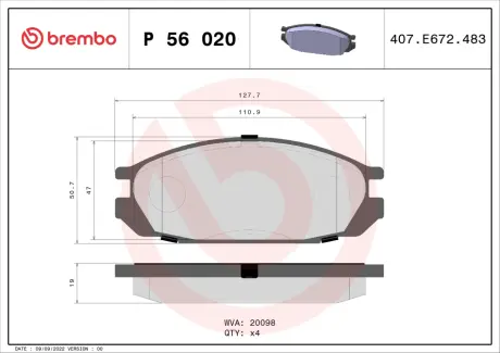 Гальмівні колодки BREMBO P56 020