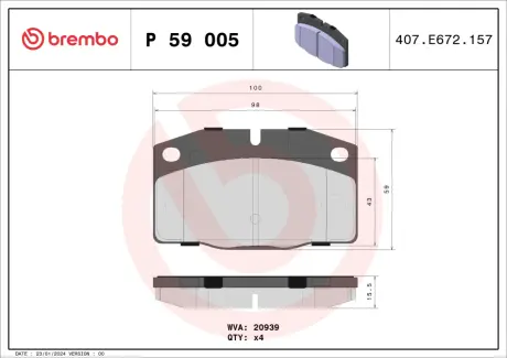 Гальмівні колодки BREMBO P59 005