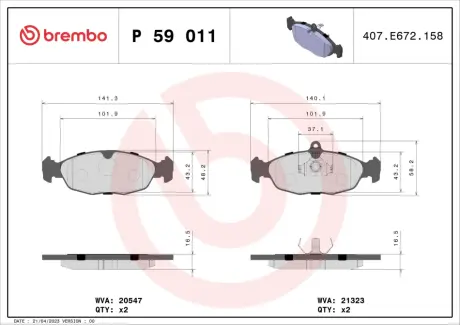 Гальмівні колодки BREMBO P59 011