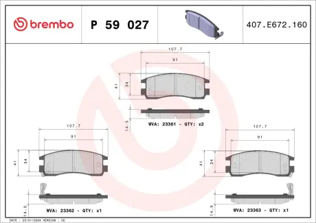 Тормозные колодки BREMBO P59 027