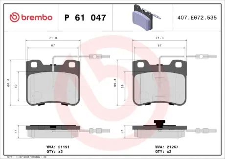 Гальмівні колодки BREMBO P61 047