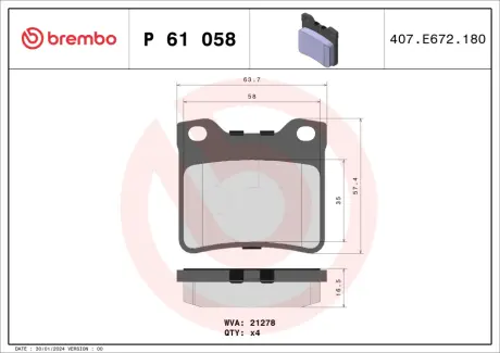 Тормозные колодки BREMBO P61 058