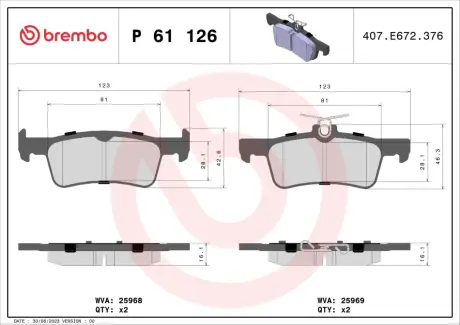 Гальмівні колодки BREMBO P61 126